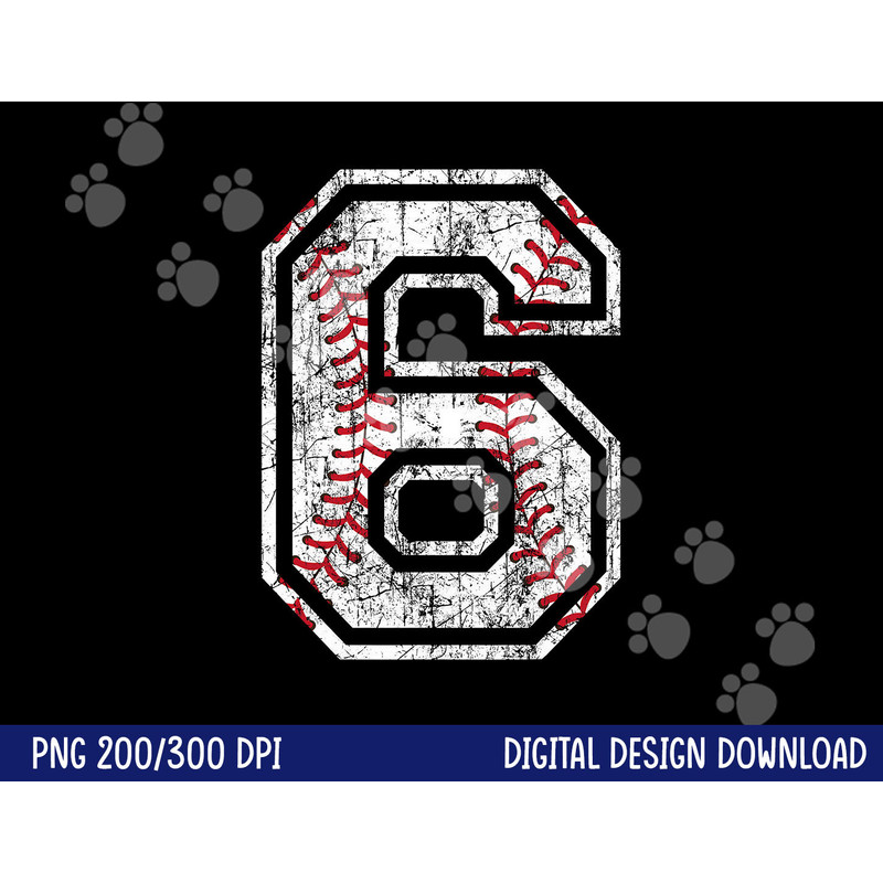 Baseball Jersey Number 6 Vintage Distressed 6th Birthday png, sublimation copy.jpg