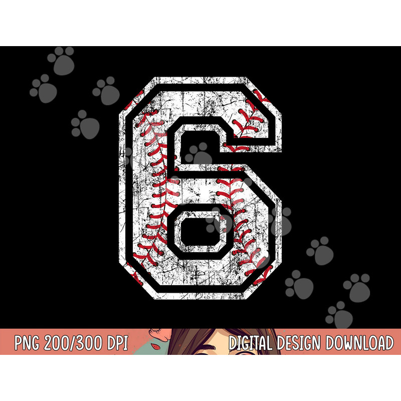 Baseball Jersey Number 6 Vintage Distressed 6th Birthday png, sublimation copy.jpg