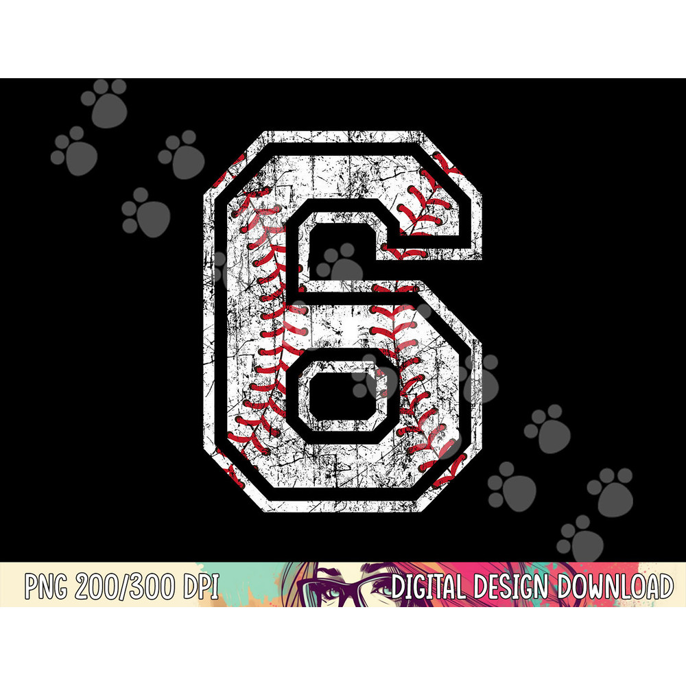 Baseball Jersey Number 6 Vintage Distressed 6th Birthday png, sublimation copy.jpg