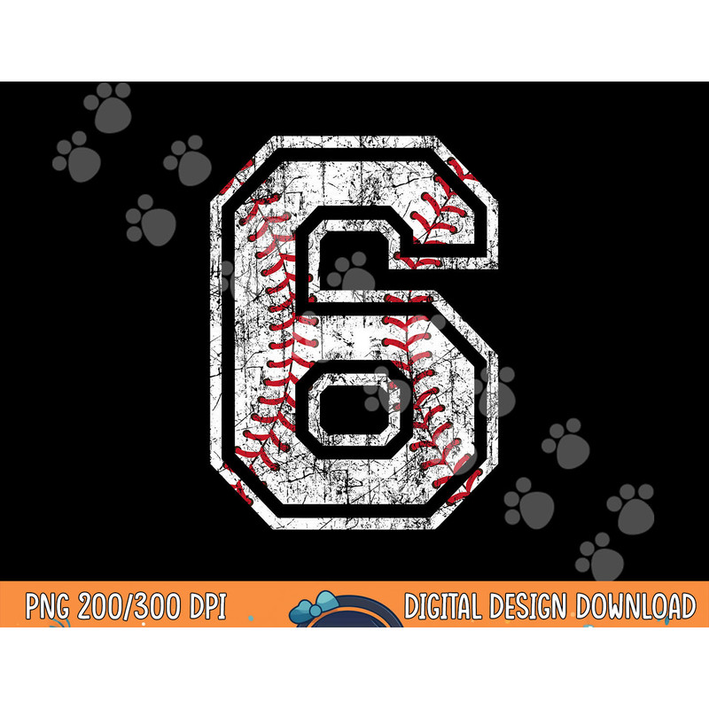 Baseball Jersey Number 6 Vintage Distressed 6th Birthday png, sublimation copy.jpg