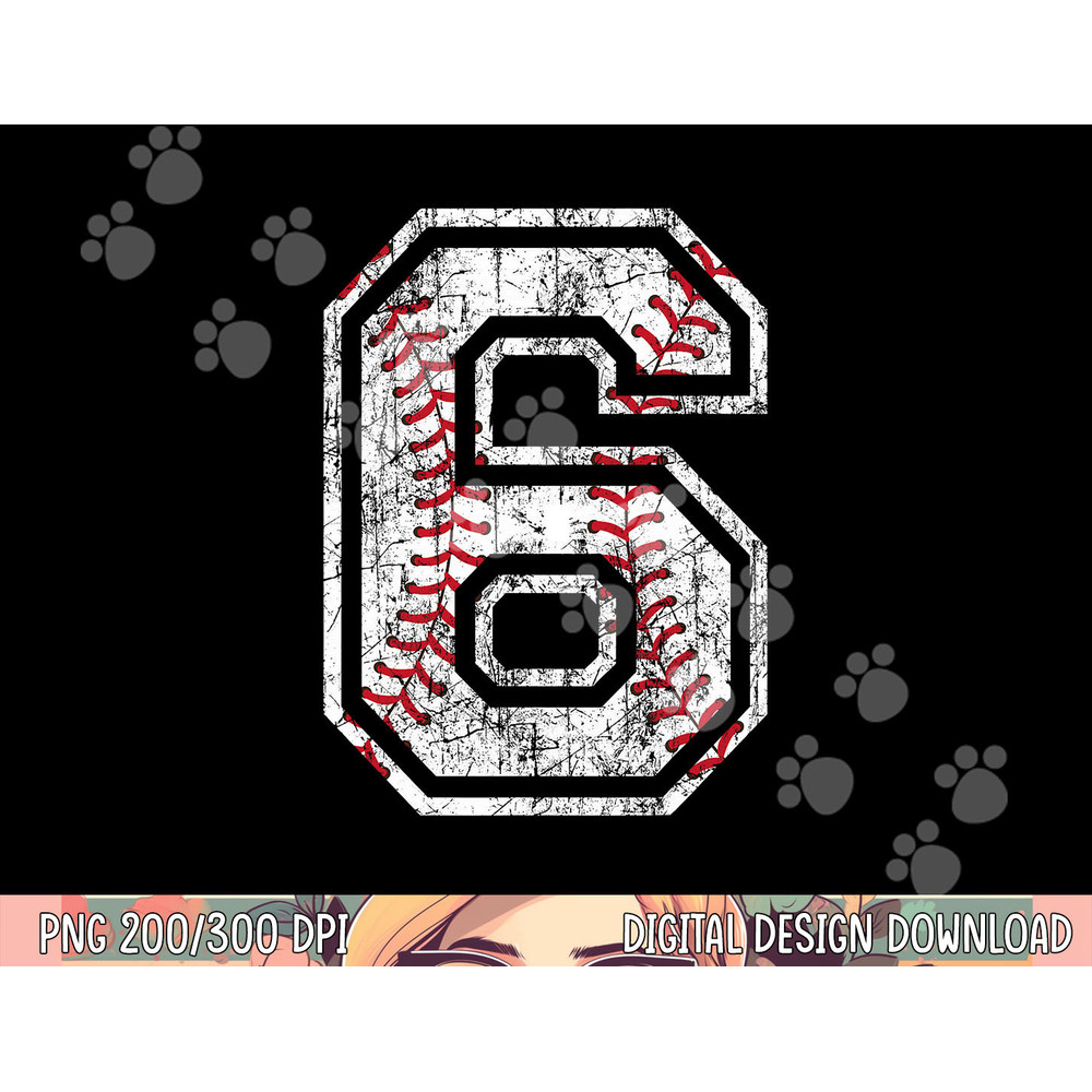 Baseball Jersey Number 6 Vintage Distressed 6th Birthday png, sublimation copy.jpg