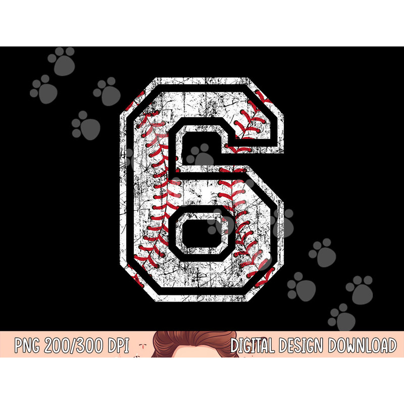 Baseball Jersey Number 6 Vintage Distressed 6th Birthday png, sublimation copy.jpg
