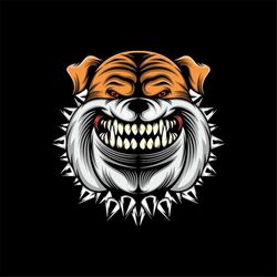 hand drawn scary bulldog mascot logo svg english angry dog head face clipart spooky pet big teeth halloween vector silho