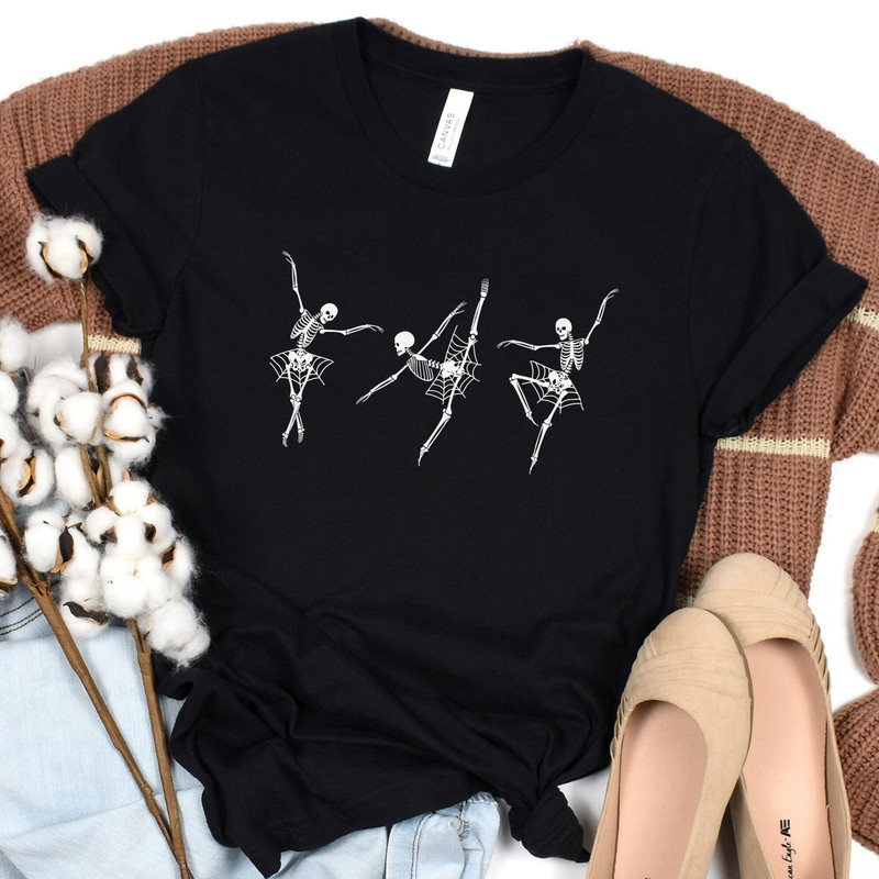 ballet skeleton shirt, dancing skeletons shirt, halloween ballet shirt, halloween dance shirt, halloween skeleton shirt, spider web, fall - 3.jpg