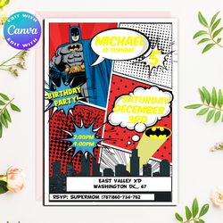 comic invitation, comic birthday party invitation, comic superhero invitation, superhero invitation, comic party invites