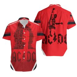 metal band acdc angus young typogprahy tropical button down shirt 3d all over printed