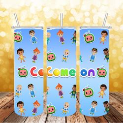 cocomelon skinny tumbler png, straight/tapered template kids cartoon png, full tumbler wrap, digital download