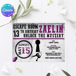 escape room invitation, escape room birthday invitation, escape room birthday party invitation, escape room party