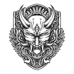 hand drawn devil illustration svg japanese satan clipart oni mask samurai evil face vector silhouette cut files for cric