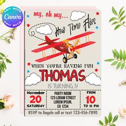 plane invitation, plane birthday invitation, plane party invitation, plane birthday party invitation, plane party