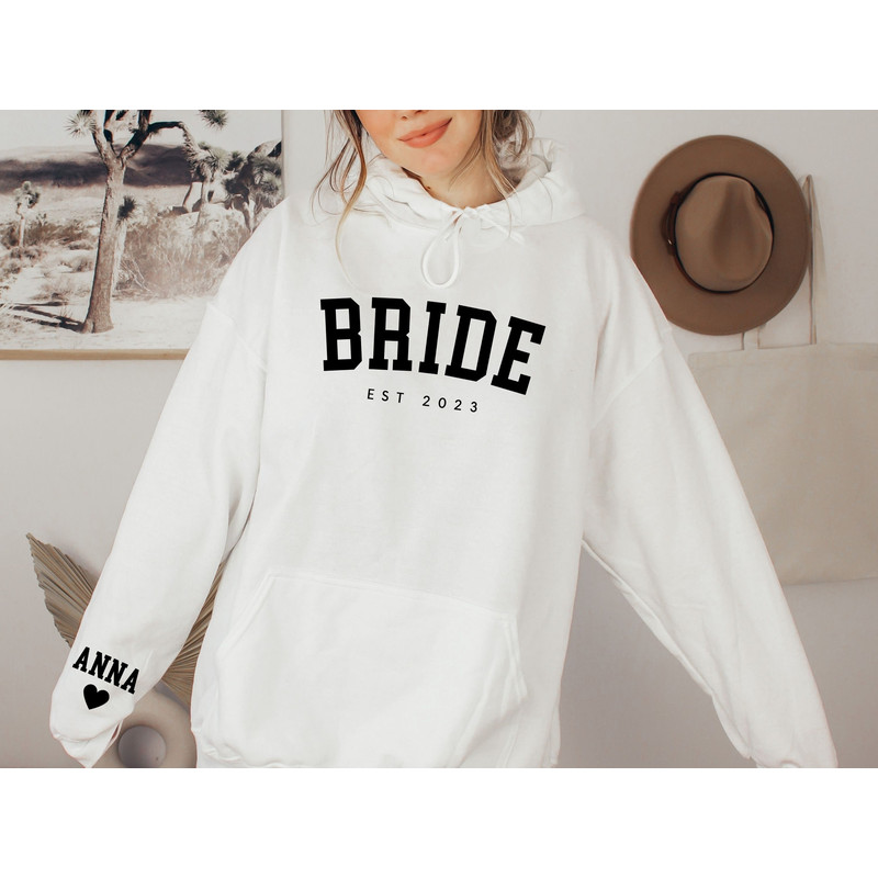 Custom Bridesmaid Bride Est Sweatshirt with Name on Sleeve, Future Mrs Sweatshirt Custom, Bridal Shower Gift for Bride, Bridesmaid Shirt - 2.jpg