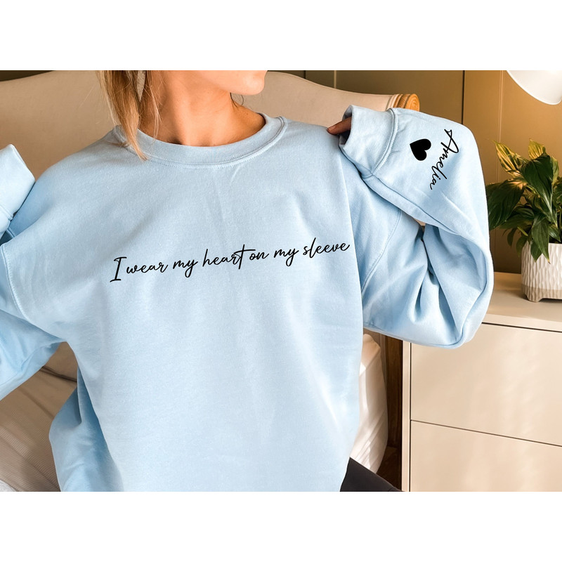 I Wear My Heart On My Sleeve Sweatshirt, Personalized Mama Sweatshirt With Kid Name, Mama Sweatshirt, Custom Mama Shirt With Children Names - 2.jpg