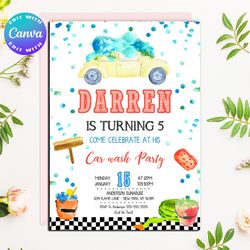 car wash invitation, car wash  birthday invitation, car wash  party invitation, car wash  digital invitation