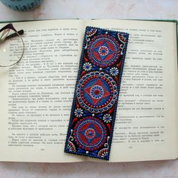 Bookmark personalized, Leather bookmark mandala, Hand painted bookmark, Gifts for book lovers, Custom bookmark, Literary
