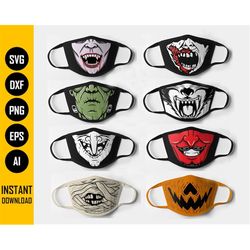 monsters bundle face mask svg | halloween facemask | horror mouth cover | cricut cutting file clipart vector digital dow