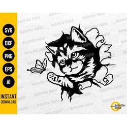 Cat Chasing Butterfly SVG | Cute Pets T-Shirt Decal Wall Decor Sticker | Cricut Cut File CNC Cuttable Clip Art Vector Di