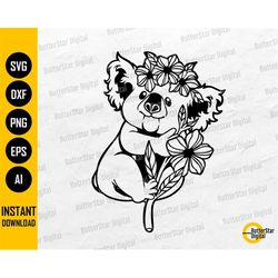 floral koala svg | bear with flowers svg | animal decals t-shirt stencil | cricut cut files silhouette clipart vector di