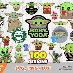 Baby Yoda 100 cliparts bundle, Baby Yoda svg cut files for Cricut