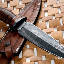 handmade Damascus steel dagger knife with leather handle gift for him groomsmen gift anniversary wedding gift