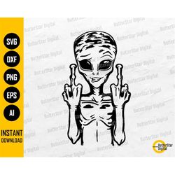 Alien Middle Fingers SVG | Cute Funny Science Fiction T-Shirt Decal Graphics Tattoo | Cricut Cut File Clip Art Vector Di