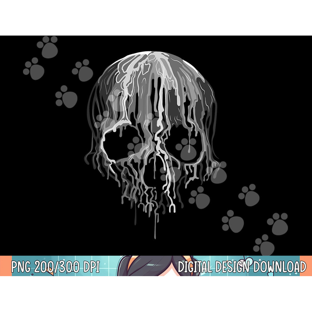 Melting Skull Black White Art Graphic Halloween TShirt.jpg