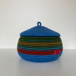 Cobalt blue basket with lid Colorful art basket  7.5'' x 8''