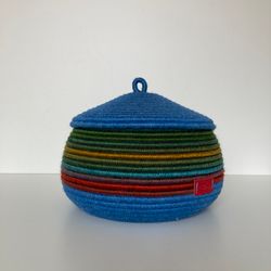 cobalt blue basket with lid colorful art basket 7.5'' x 8''