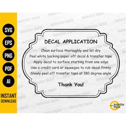 Decal Application Instructions SVG | Printable Product Care Card | Cricut Cutting File | Clipart Vector | Digital Downlo