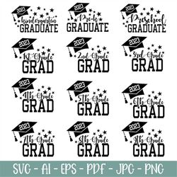 graduation 2023 bundle svg, preschool svg, grad cap svg, digital downloads, grades svg, kindergarten svg, back to school