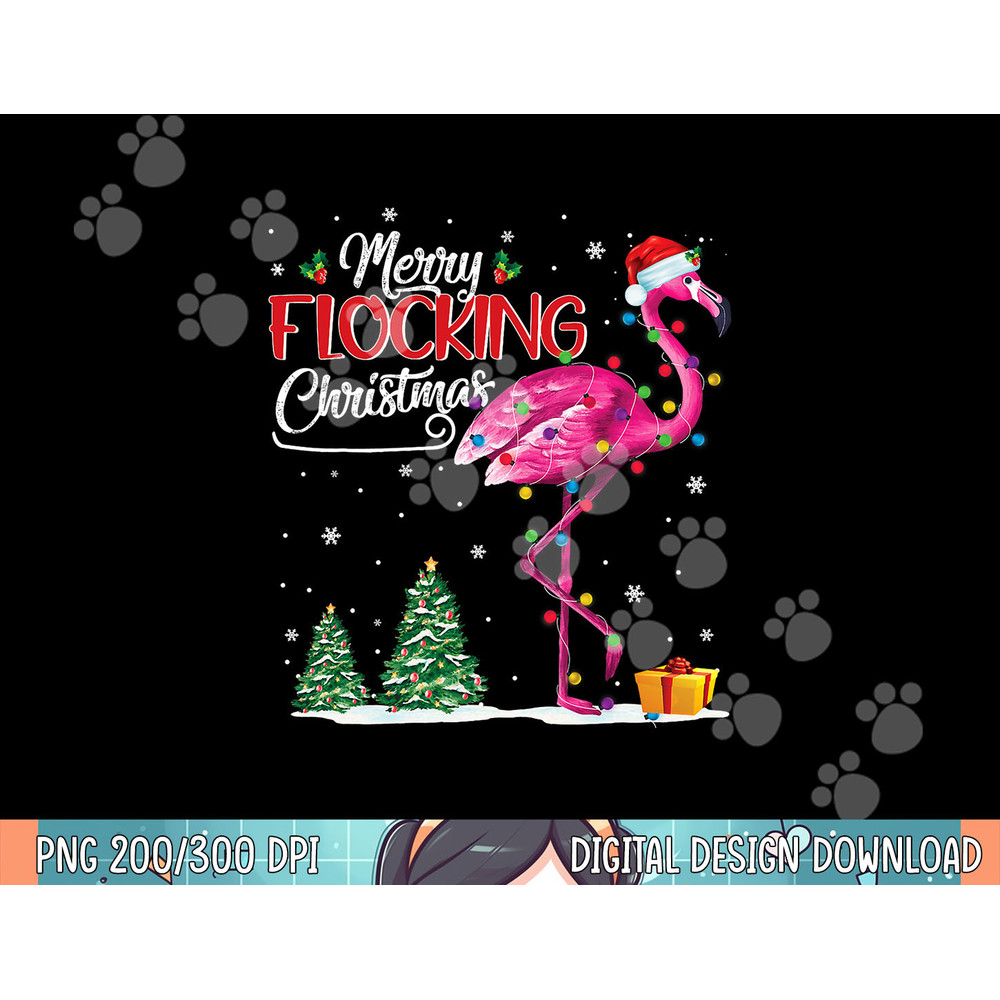 Merry Flocking Christmas Flamingo Pink In Santa Hat Xmas Gif png, sublimation.jpg