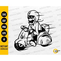 Cute Skeleton Riding A Scooter SVG | Vintage Motorcycle SVG | Retro Motorbike SVG | Cricut Cut Files Clip Art Vector Dig