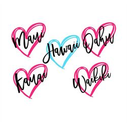 hawaii heart bundle kauai waikiki maui oahu svg