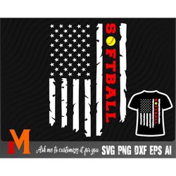 softball patriotic us flag softball svg - softball cut file, png, vector, sports svg for softball lovers