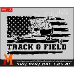 jumping track & field player, patriotic us flag svg, running svg - cameo, cricut, cnc, laser, vinyl cutter, decal sticke