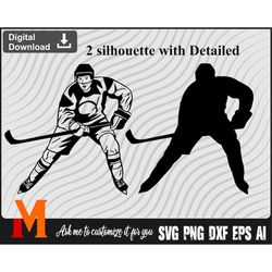 2 version ice hockey silhouette 1 hockey player, ice hockey svg - hockey silhouette, vector, png for ice hockey lovers