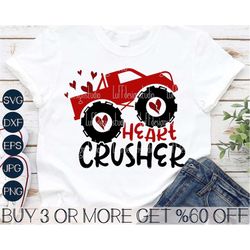heart crusher svg, boys valentine svg, funny kids valentines svg, monster truck svg, png, svg file for cricut, sublimati