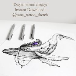 Whale Tattoo Designs Whale Tattoo Sketch Blue Whale Tattoo Ideas , Instant download JPG, PNG