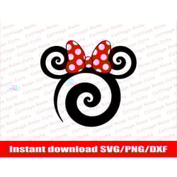 spiral minnie mouse head svg, minnie mouse svg, minnie head instant download for cricut and silhouette, digital cut file