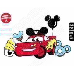 cars svg disneyland snacks rayo mcqueen , cut file layered by color