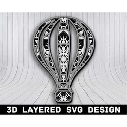 3d mandala hot air balloon svg file, hot balloon mandala svg, multilayers 3d laser cut, hot air balloon mandala svg file