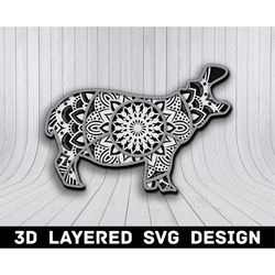 3d mandala hippo svg file, hippo mandala svg files, hippo 3d mandala, multilayers 3d laser cut, hippo mandala svg files,