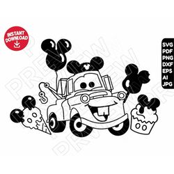 cars svg tow mater svg png clipart dxf disneyland snacks , cut file outline silhouette