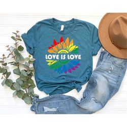 sunflower love is love shirt, colorful lgbtq pride shir, rainbow lgbtq pride shirt, gift for queer activists and allies,