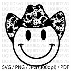 Smiley Face SVG Smiley Cow Print Hat PNG Svg dxf ai eps pdf jpg Disco Cowboy Smiley Cow Print SVG Cowboy Hat svg