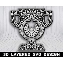 3d mandala trophy svg file, trophy mandala svg files, trophy 3d mandala, multilayers 3d laser cut, trophy mandala svg fi