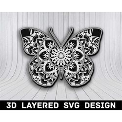3d mandala butterfly svg file, butterfly svg files, moth mandala svg, multilayers 3d laser cut, butterfly mandala svg fi