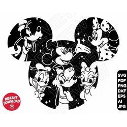disneyland svg friends ears , minnie goofy donald daisy pluto , cut file outline silhouette