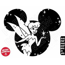 tinkerbell svg fairy magic dxf png clipart , vector cut file outline silhouette