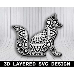 3d mandala fox svg file, fox mandala svg files, cricut red fox 3d mandala, multilayers 3d laser cut, fox mandala svg fil