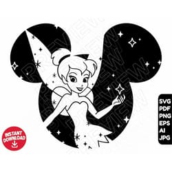 tinkerbell svg png clipart disneyland ears tinker , cut file outline silhouette
